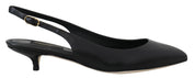 Black Leather Slingbacks Heels Pumps Shoes