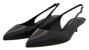 Black Leather Slingbacks Heels Pumps Shoes