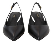 Black Leather Slingbacks Heels Pumps Shoes
