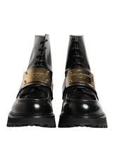 Black Leather DG Plaque Lace Up Boots Shoes