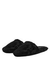 Black Logo Embroidered Slippers Flats Shoes