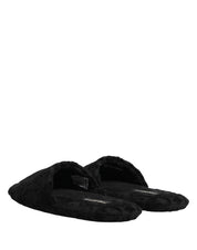 Black Logo Embroidered Slippers Flats Shoes