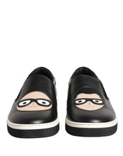 Black Leather Signature Figures Sneakers Shoes