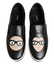 Black Leather Signature Figures Sneakers Shoes