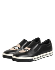 Black Leather Signature Figures Sneakers Shoes