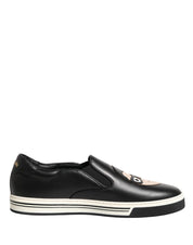 Black Leather Signature Figures Sneakers Shoes