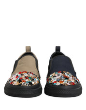Blue Canvas Embellished Slip On Men Sneakers Shoes
