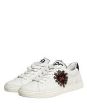 White Leather Sacred Heart Patch Sneakers Shoes
