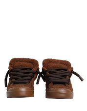 Brown Faux Shearling Low Top Sneakers Shoes