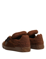 Brown Faux Shearling Low Top Sneakers Shoes
