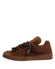 Brown Faux Shearling Low Top Sneakers Shoes