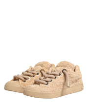 Shoes Beige Faux Shearling Low Top Sneakers