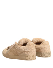 Shoes Beige Faux Shearling Low Top Sneakers