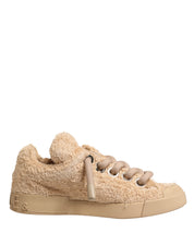 Dolce & Gabbana Shoes Beige Faux Shearling Low Top Sneakers
