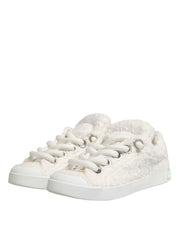White Faux Shearling Low Top Sneakers  Shoes