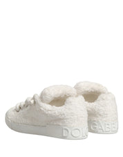 White Faux Shearling Low Top Sneakers  Shoes