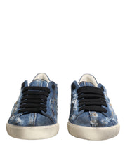 Blue Distressed Denim Low Top Sneakers Shoes