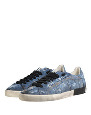 Blue Distressed Denim Low Top Sneakers Shoes