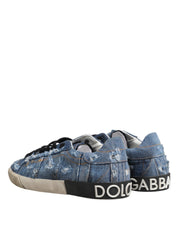 Blue Distressed Denim Low Top Sneakers Shoes