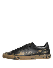 Black Portofino Mud Effect Low Top Sneakers Shoes