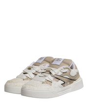 White Beige Faux Shearling Low Top Sneakers Shoes