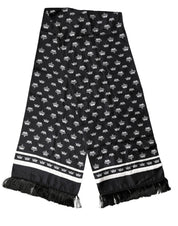 Black Silk Crown Fringe Neck Wrap 173cm x 32.5cm Scarf