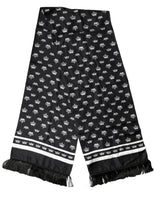 Black Silk Crown Fringe Neck Wrap 173cm x 32.5cm Scarf