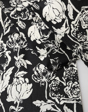 Black White Silk Floral Print Fringe 136cm X 15.5cm  Scarf