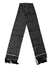 Black White Silk Dotted Print Foulard 140cm X 15cm Scarf