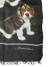 Black Dog Print Modal Wool Wrap Foulard 178cm X 63cm Scarf
