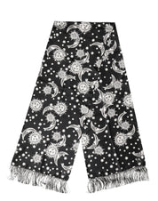 Dolce & Gabbana Black Silk Sun Moon Star Fringe Foulard 178cm X 33cm Scarf
