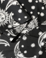 Black Silk Sun Moon Star Fringe Foulard 178cm X 33cm Scarf