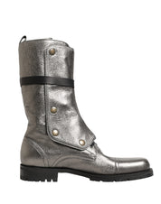 Dolce & Gabbana Metallic Leather Buckle Combat Boots Shoes