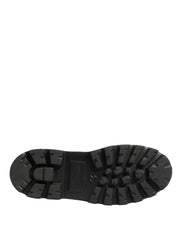Black Leather Trek Sole Combat Boots Shoes
