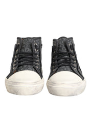 Black White Canvas Logo Mid Top Sneakers Shoes