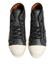 Black White Canvas Logo Mid Top Sneakers Shoes