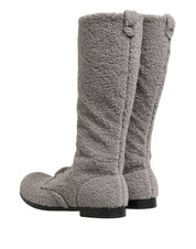 Gray Shearling Lace Up Knee High Boots Shoes
