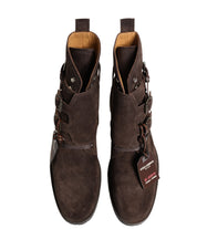 Brown Suede Leather Buckle Ankle Boots Shoes