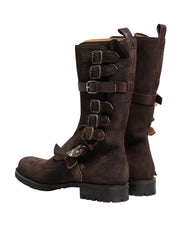 Brown Suede Leather Combat Ankle Boots  Shoes