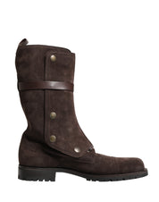 Brown Suede Leather Combat Ankle Boots  Shoes