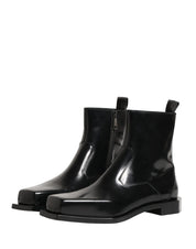 Black Leather Zip Closure Ankle Boots Shoes