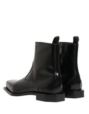 Black Leather Zip Closure Ankle Boots Shoes