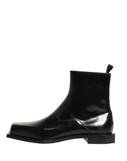 Black Leather Zip Closure Ankle Boots Shoes
