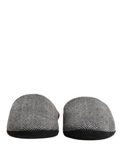 Dolce & Gabbana Grey Herringbone Cashmere Red Slippers Shoes Dolce & Gabbana