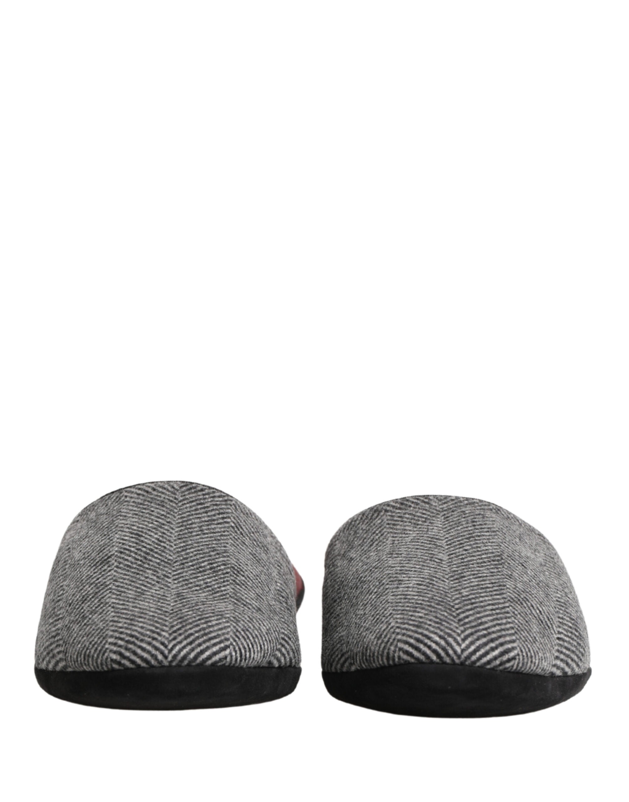 Dolce & Gabbana Grey Herringbone Cashmere Red Slippers Shoes Dolce & Gabbana