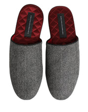 Dolce & Gabbana Grey Herringbone Cashmere Red Slippers Shoes Dolce & Gabbana
