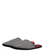 Dolce & Gabbana Grey Herringbone Cashmere Red Slippers Shoes Dolce & Gabbana