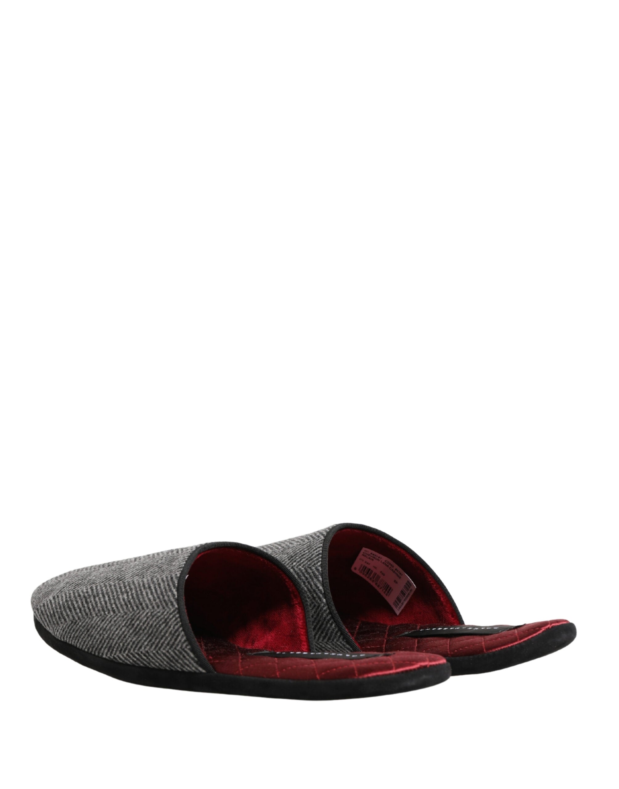 Dolce & Gabbana Grey Herringbone Cashmere Red Slippers Shoes Dolce & Gabbana