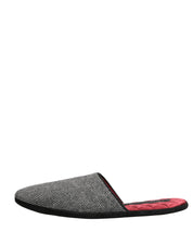 Dolce & Gabbana Grey Herringbone Cashmere Red Slippers Shoes Dolce & Gabbana
