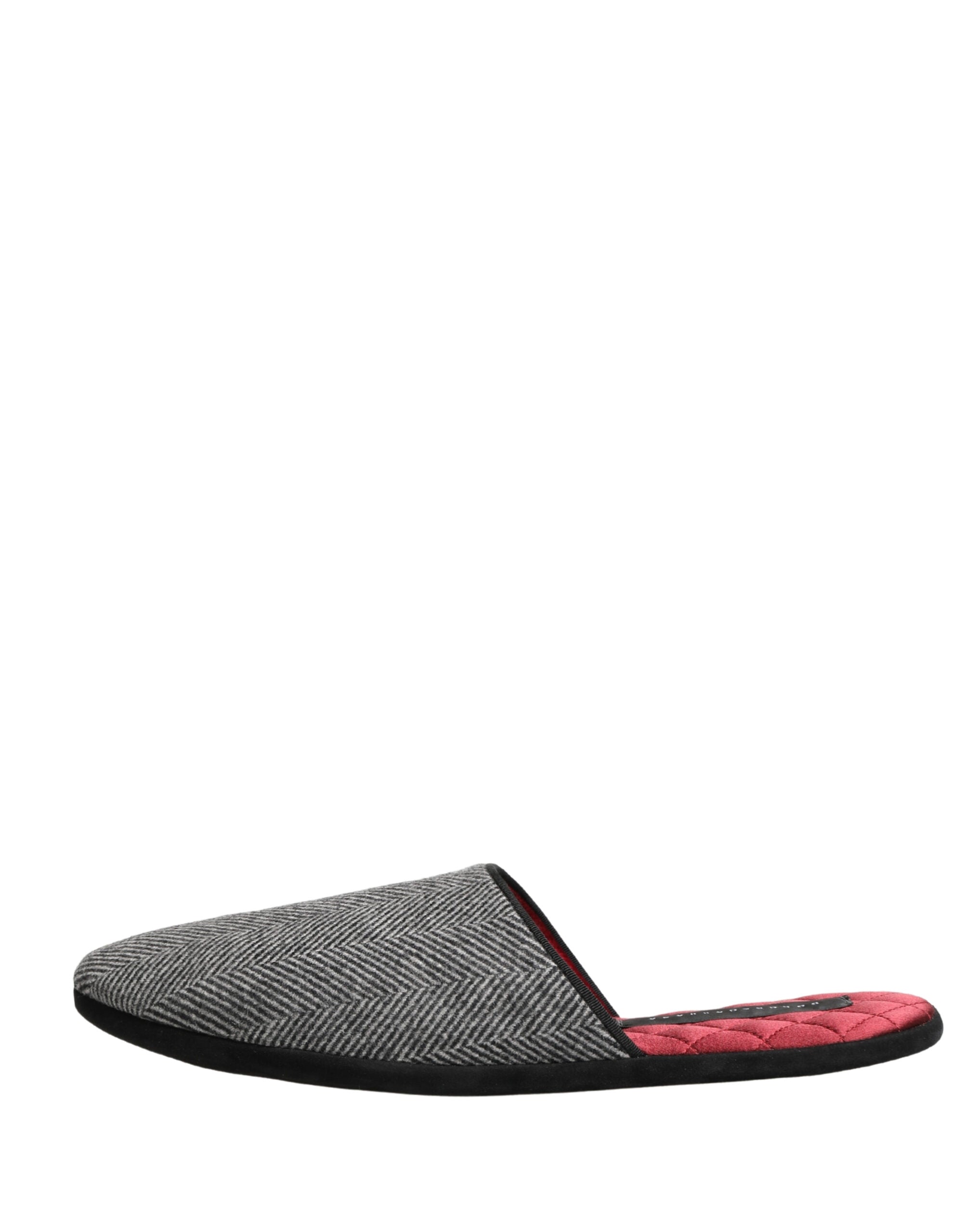 Dolce & Gabbana Grey Herringbone Cashmere Red Slippers Shoes Dolce & Gabbana